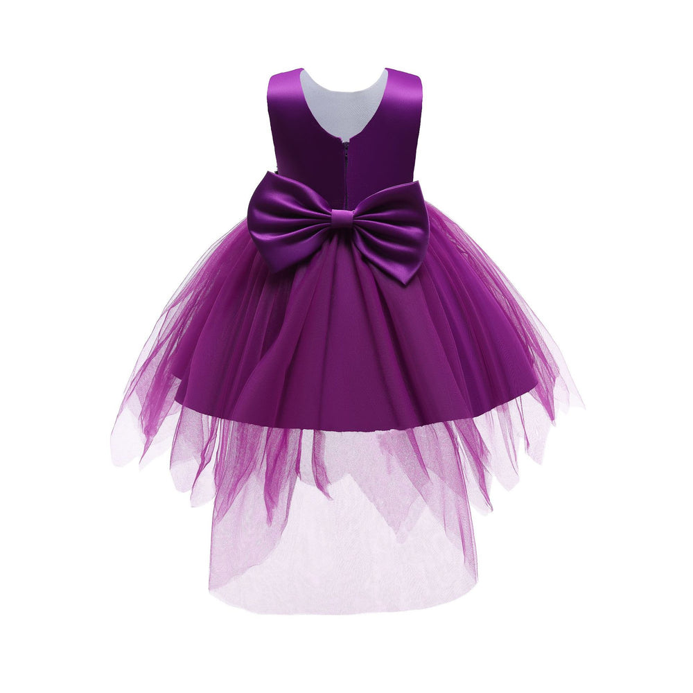 Wholesale foreign trade children's wear: embroidered princess dress for girls, asymmetrical mesh dress with large bow