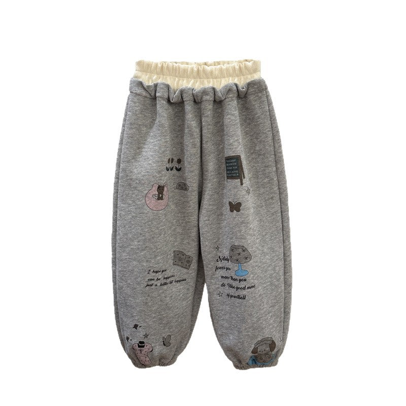 Girls' spring new arrivals: cute printed casual sweatpants, stylish and versatile joggers for baby girls, korean style trendy kids' clothing