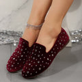 plus sizeexport slip-on women's shoes trendy british bean shoes rhinestone casual suede flatsflats