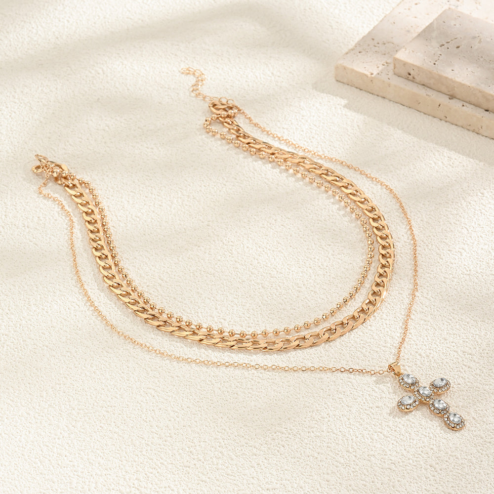 Stacked cross necklace wholesale cross-border trendy accessible luxury niche diamond pendant personalized high-end sweater chain