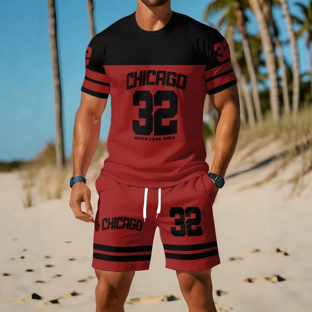 men's short-sleeve and shorts set, casual sportswear set, 3d printed cross-border hot seller, dropshipping available