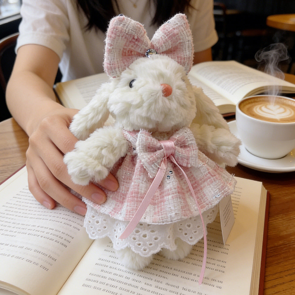 Long-eared rabbit keychain lop-eared rabbit bag pendant stuffed doll cute bows rabbit creative pendant