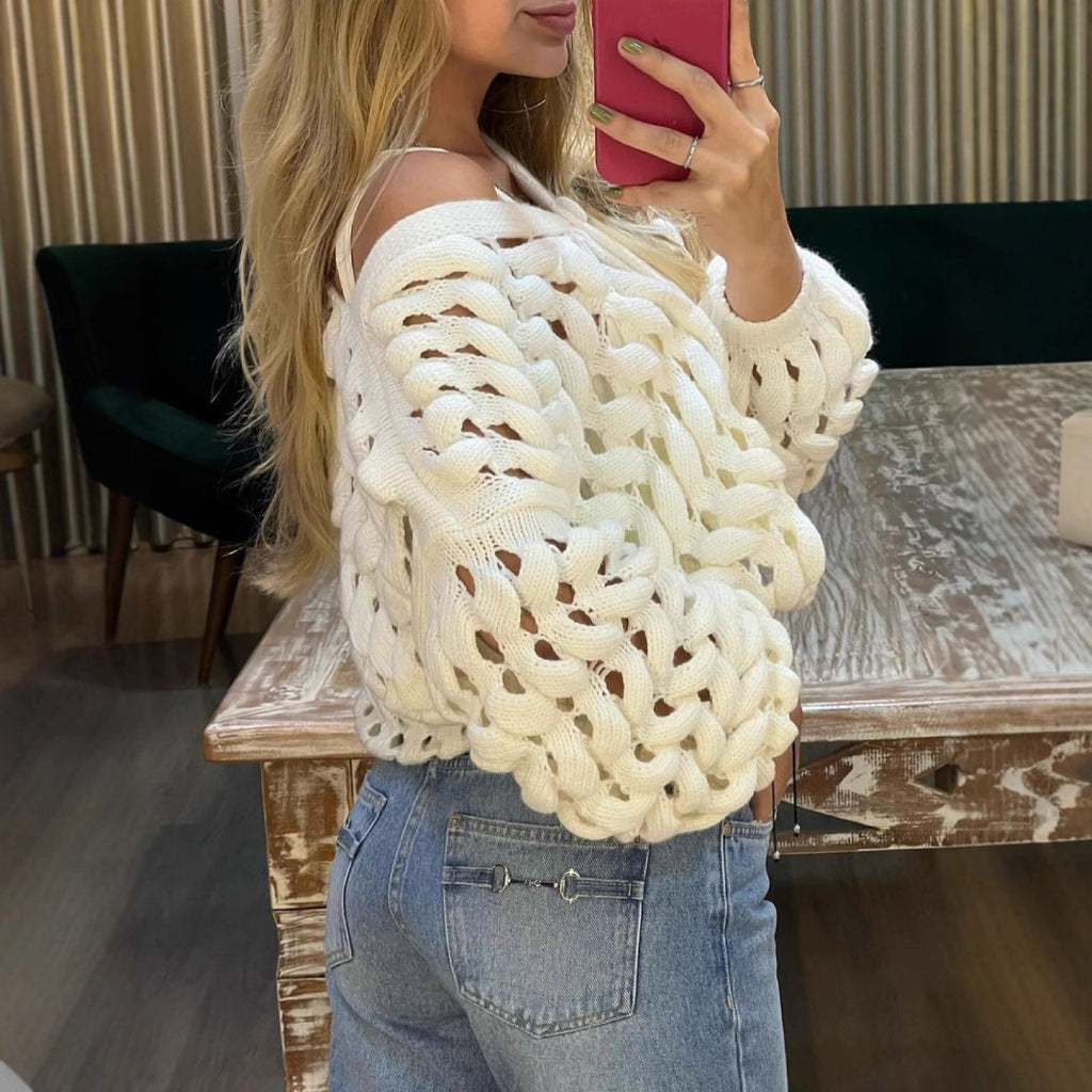 Europe, America and 2025 new women's clothing fashion high-end sense hole hollow knitted cardigan wholesale