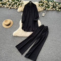 Lazy style casualsuit female k-stylefashionloose medium longlong sleevesshirtdresshigh waistloose pants