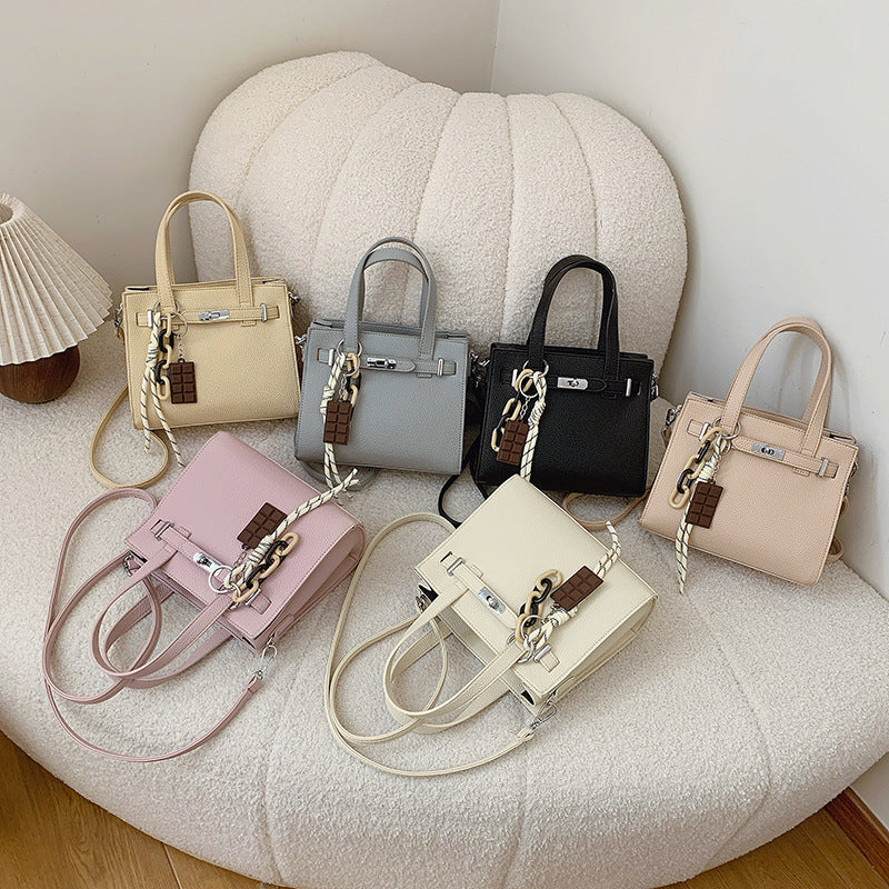 Cross-border niche soft leather portable Kelly bag women's bag 2025 new simple shoulder bag lychee pattern commuter messenger bag