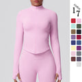 seamless pure color tight high elastic breathable stand collar zipper outwear sports running fitness yoga wear tops for women