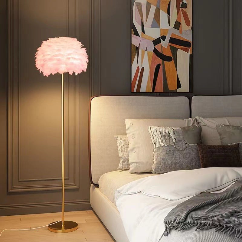 popular feather floor lamp bedroom bedside ins living room room light luxury decoration atmosphere vertical floor lamp