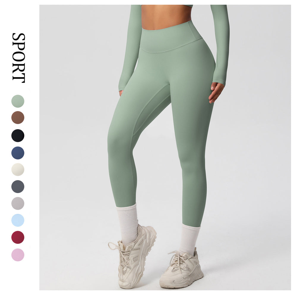 High-waisted, brushed nylon yoga pants with a cloud-like feel, designed for outdoor sports. these compression leggings are quick-drying and perfect for running and fitness. custom manufacturing available