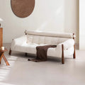 Vintage cream solid wood designer creative small apartment white retro ash wood three-seater fabric sofa