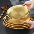 Food grade stainless steel barbecue plate for homegold plate round thickened double layer buffet plate dish bone dish tray