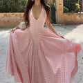 cross-border e-commerce european and american women's clothing: new summer collection - elegant halter v-neck, waist-cinching french dress