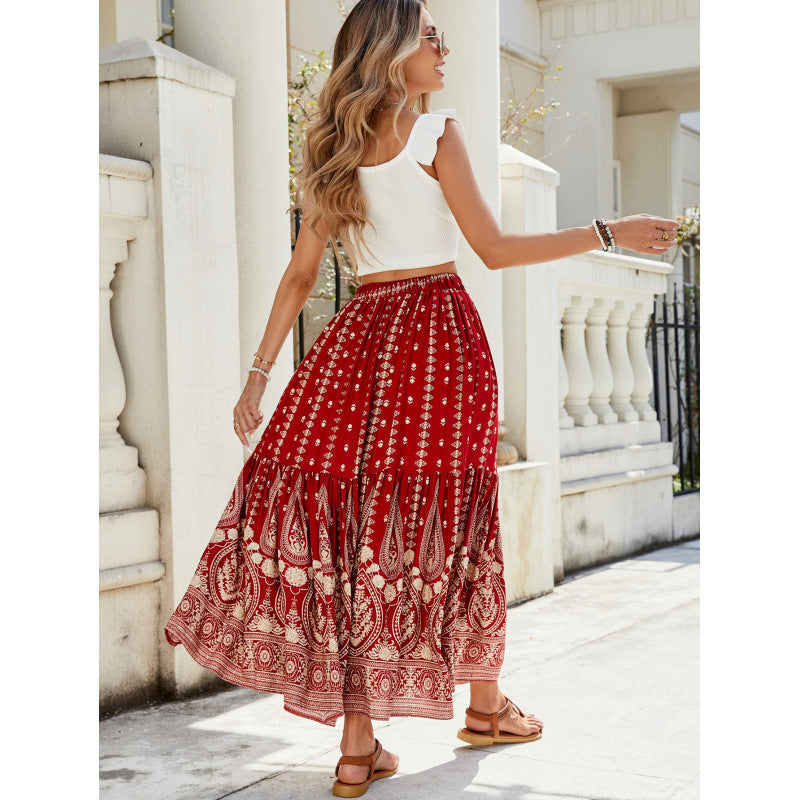 cross-border rayon positioning printingpatchwork skirt seaside vacation exotic style large swing beach skirt
