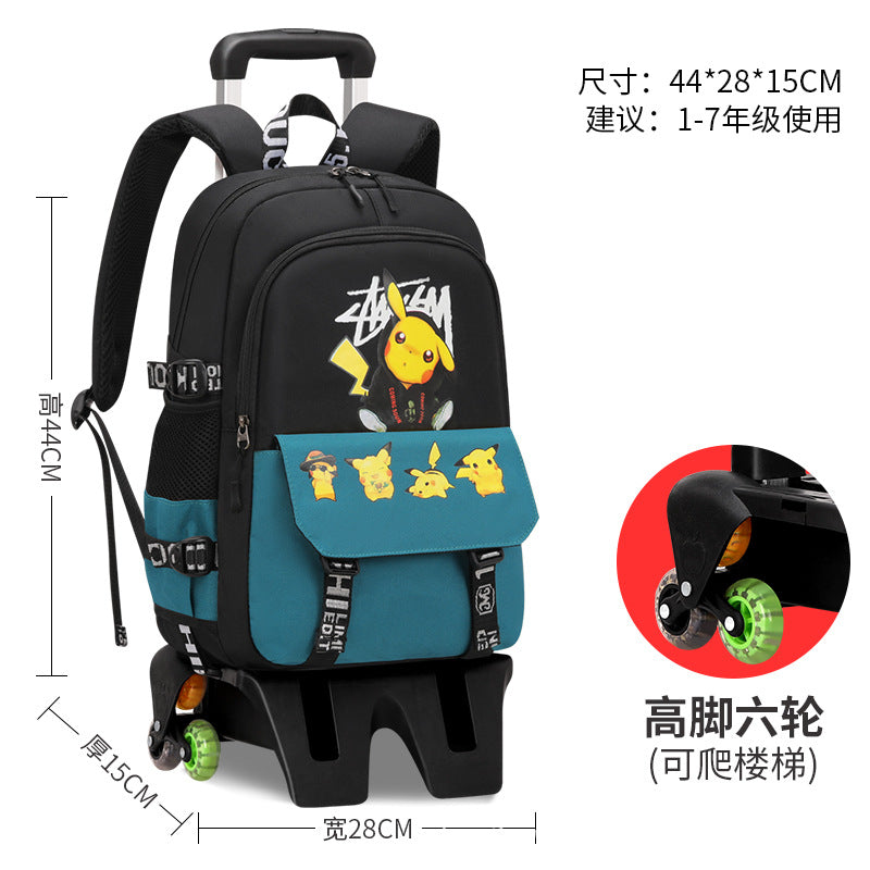Primary school students tie rod schoolbag men's and women's six-wheel staircase climbing removable tie rod schoolbag second to sixth grade factory direct sales