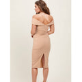 Women's european and american nude off-the-shoulder maternity bodycon midi dress with open back and slit – elegant everyday wear