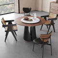 Solid wood dining table and chair set - walnut finish, mid-century modern round dining table with carbon steel legs