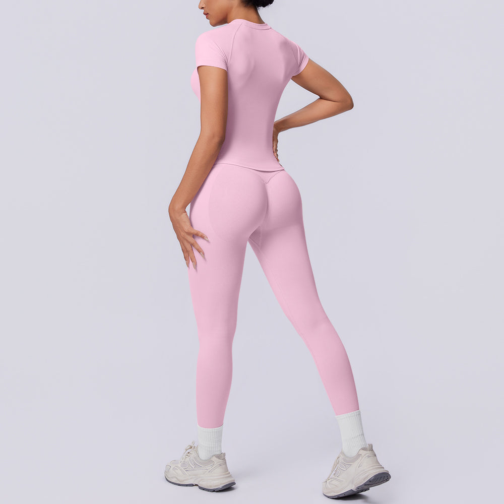 fashion seamless knittingpure color tight breathable long yoga suit sports running fitness two-piece set