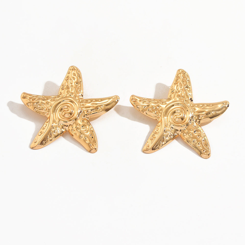 Wholesale seaside earrings: cross-border summer ocean resort style alloy starfish earrings for women - european and american niche exaggerated dangle earrings