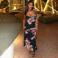 European and american style cross-border women's backless printed slim-fit home & casual bodycon dress - elegant halter neck sleeveless maxi dress