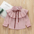 Girl shirtfleece-lined stylenew arrivalk-stylestripes lapel shirtruffles children's spring & fallcardigantops