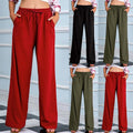 spring/autumn  hot-selling elastic waist cotton linen versatile straight-leg wide-leg casual pants (us/eu cross-border)