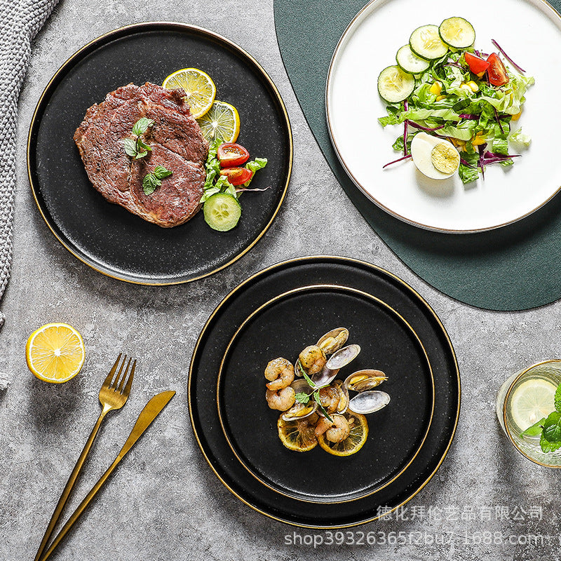 Japanese-style western dinner plates, creative steak plates, western dinner plates, creative black matte steak plates, commercial glossy white plates
