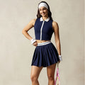 Wilsou style collared zip-up back breathable mesh tennis set - quick-dry skirt for sports & outdoor badminton