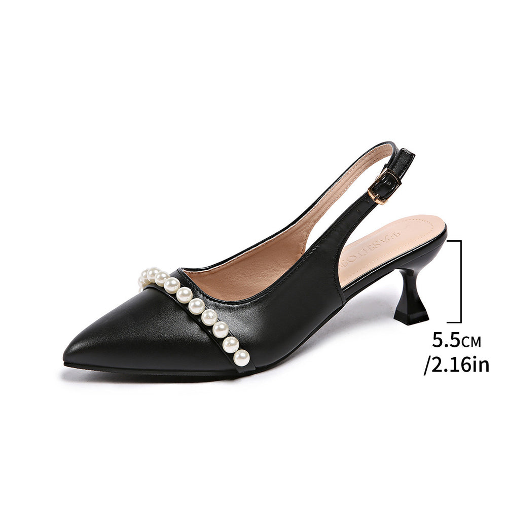 plus size pearl accessories toe high-heeled sandals for women 2026 summer new arrival thin-heeled pointed-toe sandals for women