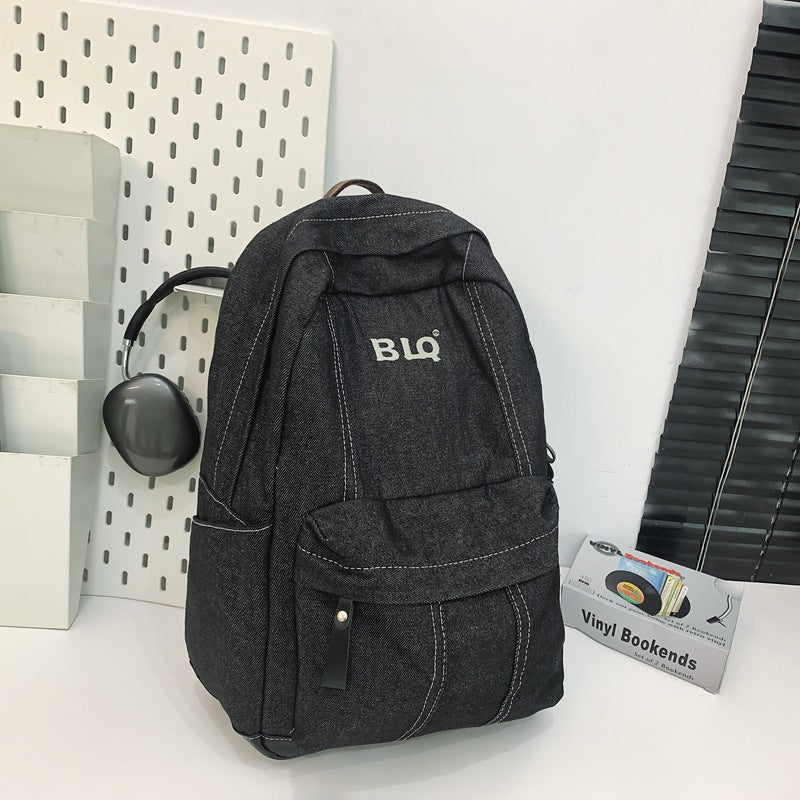 Denim backpack - in-stock, trendy style for men and women, matching couple design, fresh and simple denim student backpack