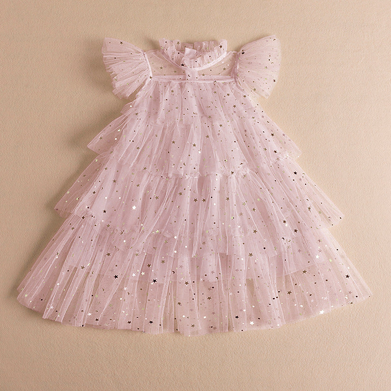 summer new girls' princess dress - sparkly sequin mesh tutu dress - korean style children's dress