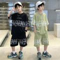 Boys' short-sleeve t-shirt and shorts summer sports set - loose-fit, breathable, casual two-piece outfit for mid-to-large children