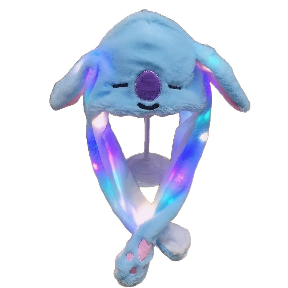 Trendy cartoon beanie with plush moving ears - glow-in-the-dark, wholesale available, large size, perfect for night markets, kids & adults