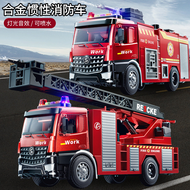 Kidsartificial city ladder fire truck toy boy engineering vehicle sanitation sprinkler inertia sound and light car model