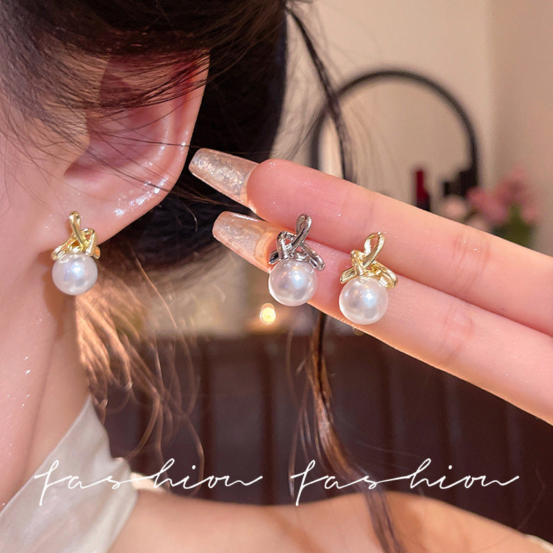Cross bow pearl earrings for women niche styleclassy sense casualeasiest for matchelegant earrings work clothing earrings wholesale