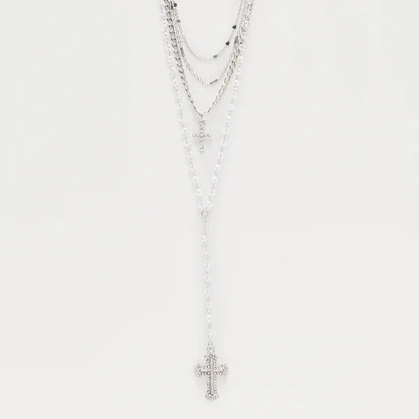 Cross pendant necklace women's european and american niche design multi-layered wearing light luxury diamond-set ins style y-shape clavicle chain