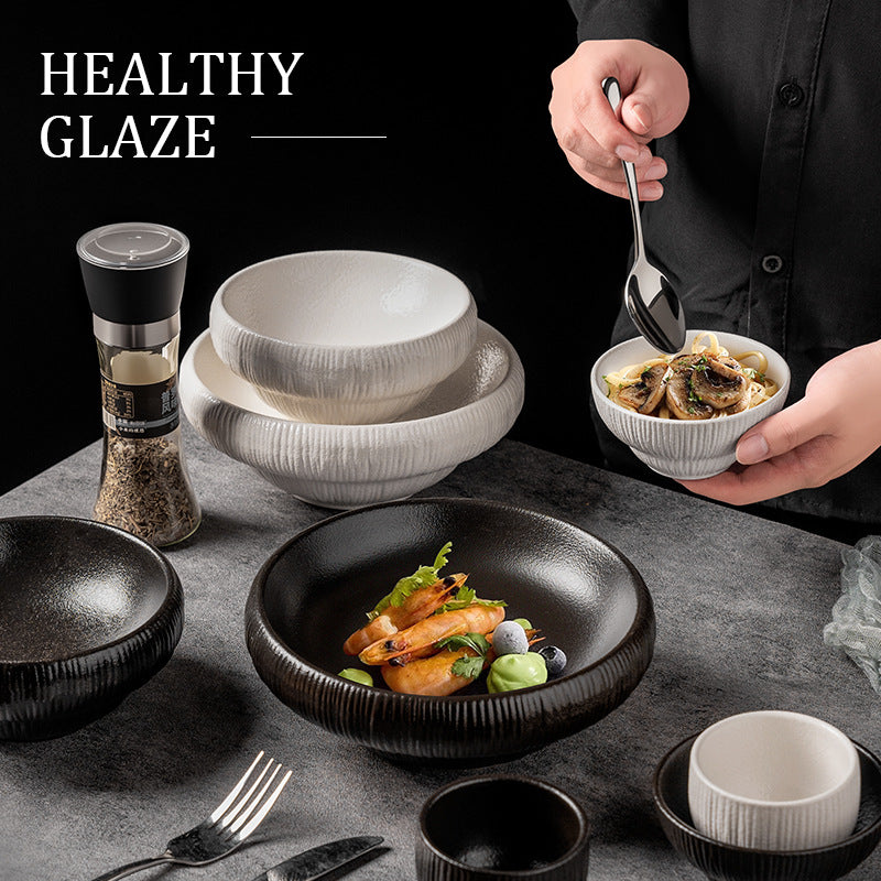 Personalized creative ceramic bowl for home rice bowl ceramic black and white dessert bowl one-person soup bowl noodle bowl