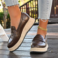 autumn new round-toe slip-on straw woven platform loafers - simple, versatile, chunky heel leather shoes