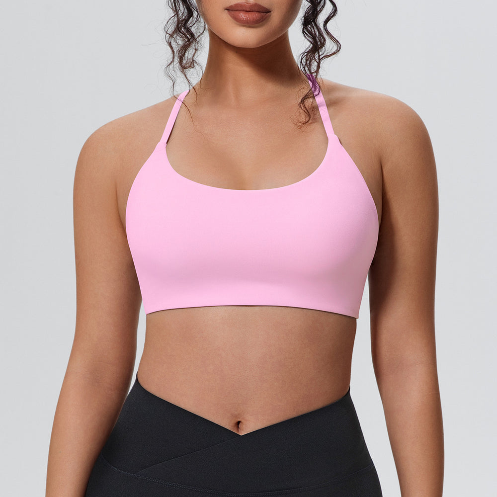 New arrival nude yoga vest thin shoulder straps detachable breast pad sports intimates suspenders beautiful back push up fitness bra