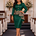 Autumn new arrivals: fashion leopard print church dress set - elegant satin crew neck irregular ruffle two-piece outfit
