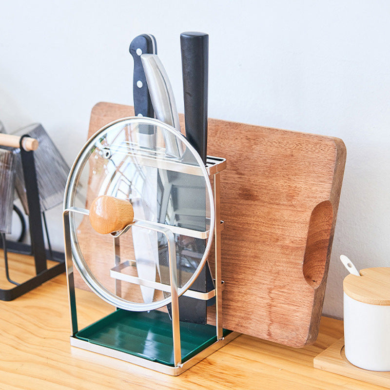 Stainless steel knife holder cutting board integrated storage rack kitchen rack knife seat chopstick cartridge lid cutting board rack factory wholesale