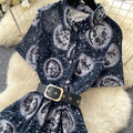 French retro floral print short sleeve dress - high waist, slim fit, a-line maxi dress - commute chic & elegant