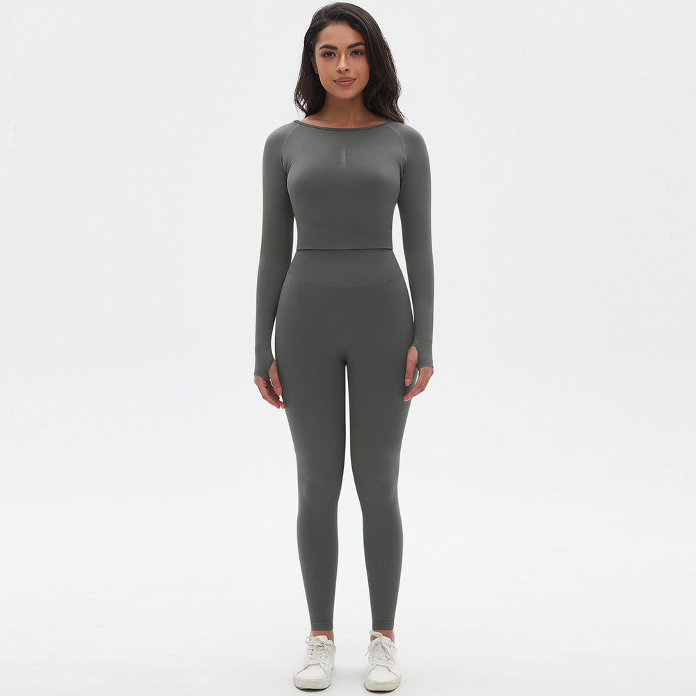 European and american seamless yoga set - high-waisted butt-lifting peach lift leggings with long-sleeve compression top - running & fitness activewear set