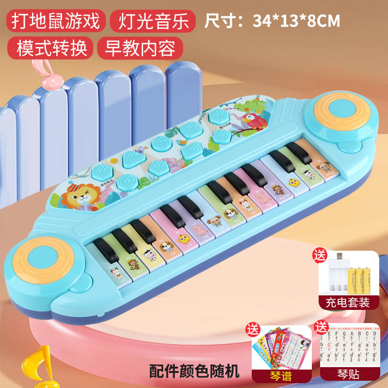 Children's electronic keyboard piano with microphone - ages 1-3-6 - musical light-up gopher toy - beginner's starter kit for babies