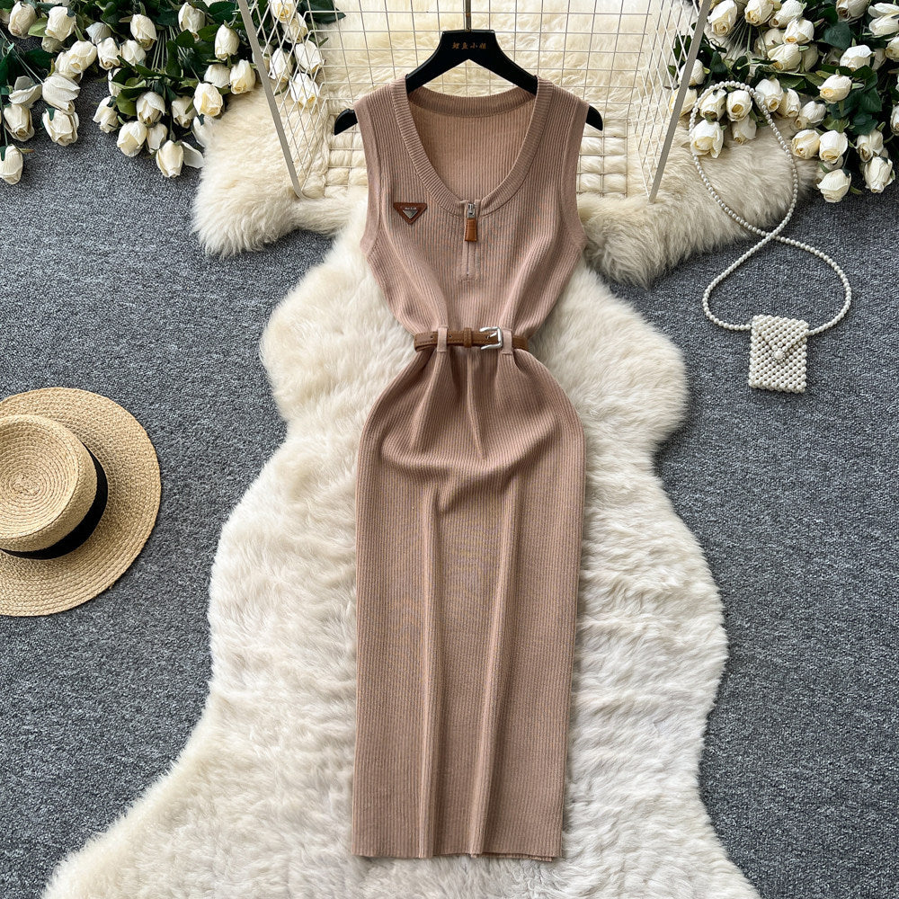 Slightly mature royal sister style sleeveless knittingsexydress women's summerk-style high waist waist slimming lookwork clothing long skirt