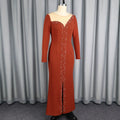 Elegant mesh see-through round neck commute dress - 3d beaded, cinched waist, bodycon, slit dress