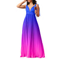 European and american plus size women's clothing  new fashion v-neck sexy high-waisted gradient pleated maxi dress gown