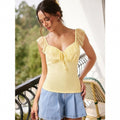 Amazon fashion short-sleeved rufflesshirtsummernew arrivalv necksweetshorttie backtops