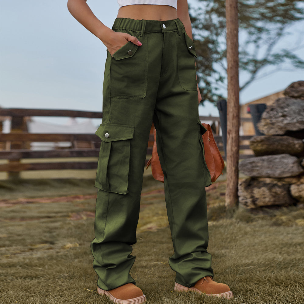 European and american cross-border european and american independent station  new american retro elastic waist denim overalls casual pants for women