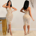 X5380   fashion sexy women's rhinestone nightclub mesh see-through cami dress