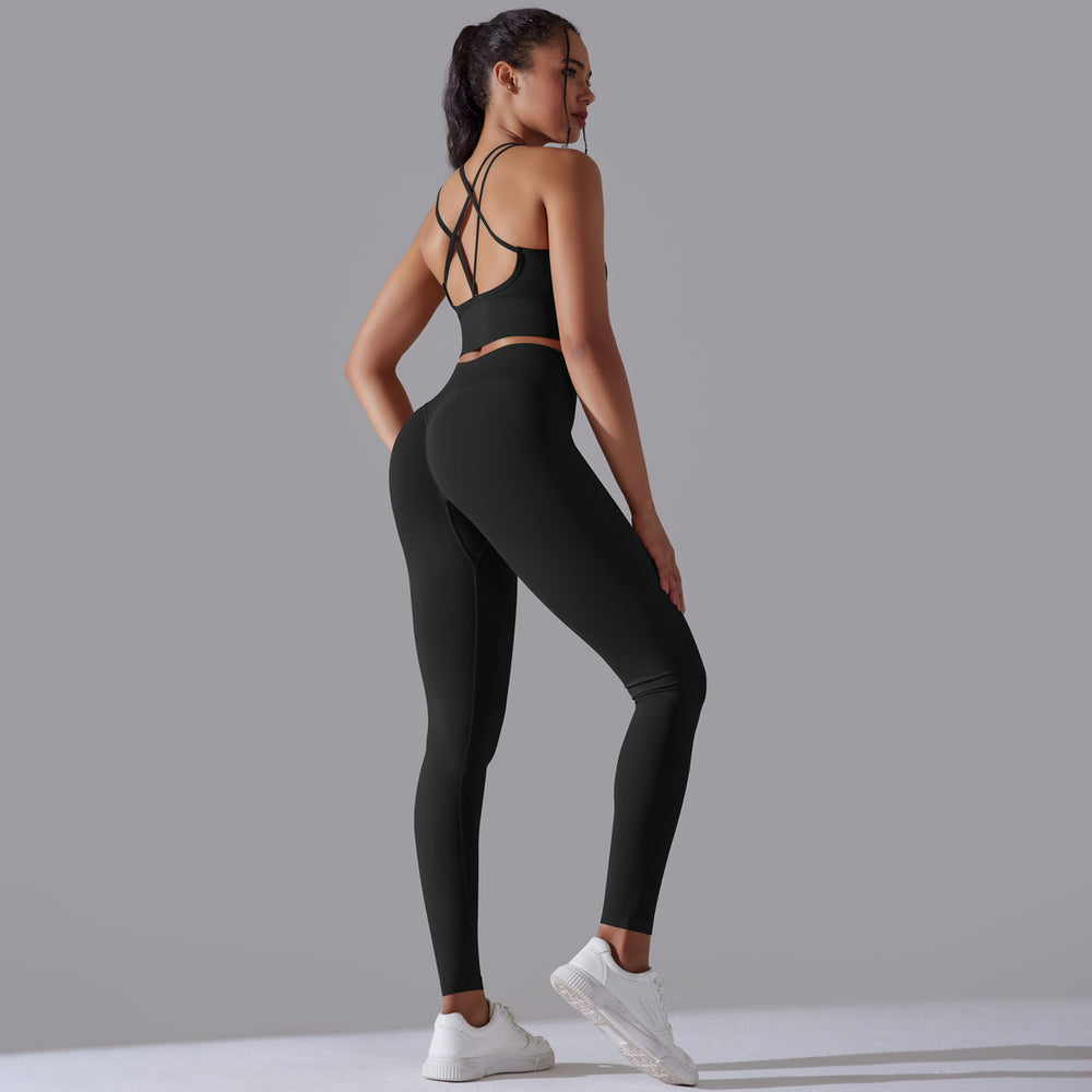 new high-waisted peach lift butt leggings set - activewear with racerback yoga top for running, training, and fitness