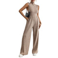 Amazon cross-border european and american women's wide-leg jumpsuit - stand collar, sleeveless, knitted, casual, stretch romper